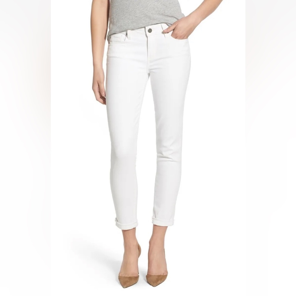 PAIGE Skyline Crop Skinny Jeans in Optic White. Size 27
